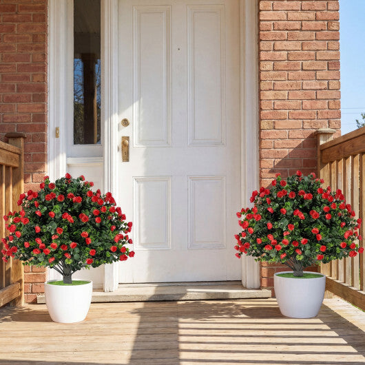 2 Pack Artificial Rose Topiary Ball Trees with PP Cement-Filled Flowerpot for Home LuxuryLifeWay Online Store