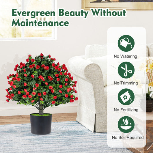 2 Pack Artificial Rose Topiary Ball Trees with PP Cement-Filled Flowerpot for Home LuxuryLifeWay Online Store