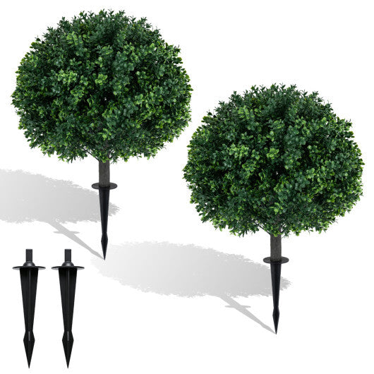 27" Artificial Boxwood Topiary Trees Set of 2 with Ground Spikes for Porch Patio LuxuryLifeWay Online Store