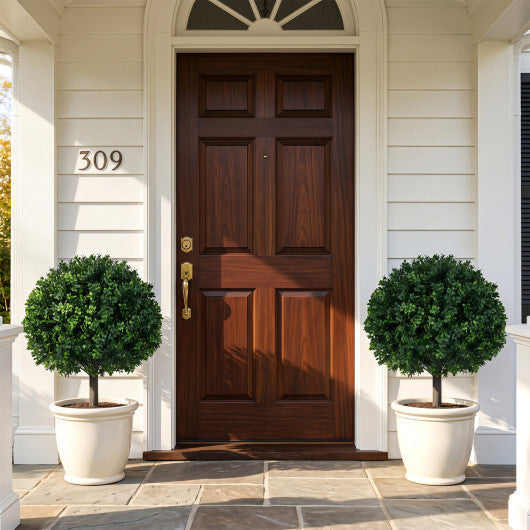 27" Artificial Boxwood Topiary Trees Set of 2 with Ground Spikes for Porch Patio LuxuryLifeWay Online Store