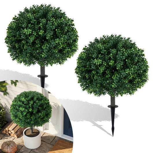27" Artificial Boxwood Topiary Trees Set of 2 with Ground Spikes for Porch Patio LuxuryLifeWay Online Store