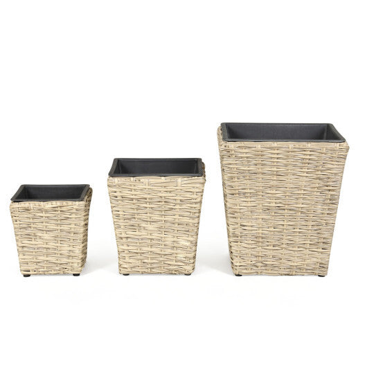 3-Piece Rattan Planter Box Kit with Removable Plastic Liners - Natural LuxuryLifeWay Online Store