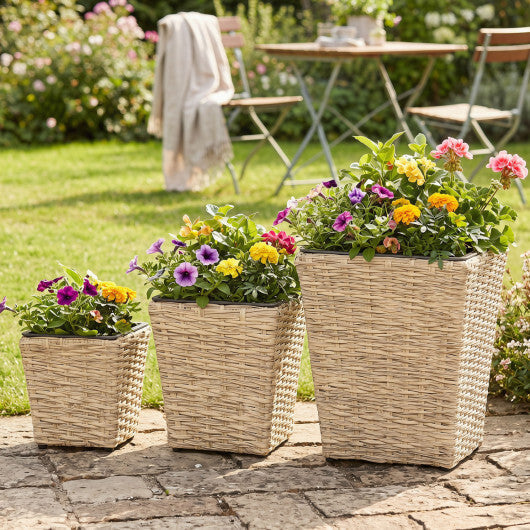 3-Piece Rattan Planter Box Kit with Removable Plastic Liners - Natural LuxuryLifeWay Online Store