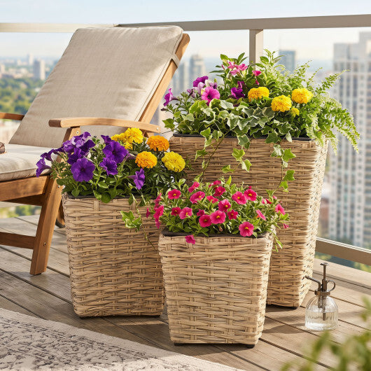 3-Piece Rattan Planter Box Kit with Removable Plastic Liners - Natural LuxuryLifeWay Online Store