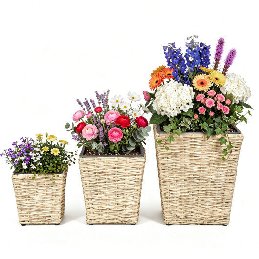 3-Piece Rattan Planter Box Kit with Removable Plastic Liners - Natural LuxuryLifeWay Online Store
