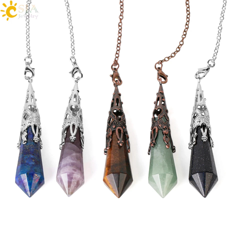 CSJA Natural Stone Crystal Pendulum for Dowsing Antique Pendant Amulet Crystals Divination Pink Quartz Pendulums Pendules G891 Pi-Mart