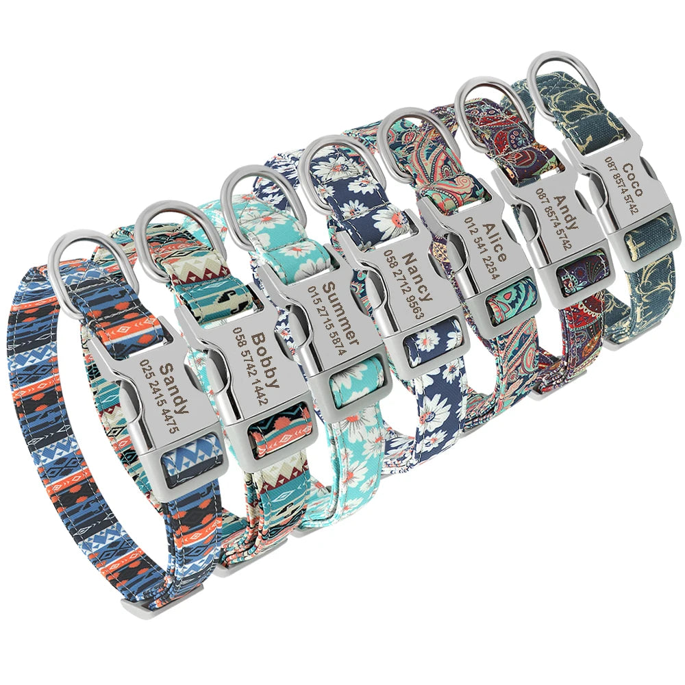 Personalized Dog Accessories Collar Nylon Printed Pet Puppy Collar Dog ID Collars Free Engraved ID for Small Medium Large Dogs Pi-Mart