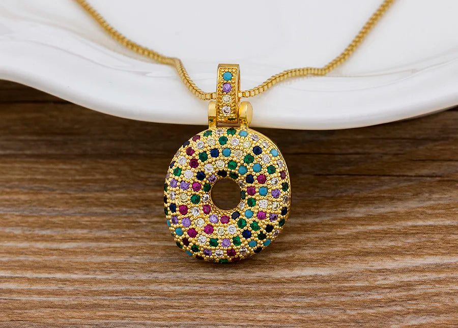 Nidin Fashion Luxury 26 Letters Copper Zircon Pendant Necklace for Women Rainbow Initials Name Necklace Wedding Party Jewelry Pi-Mart