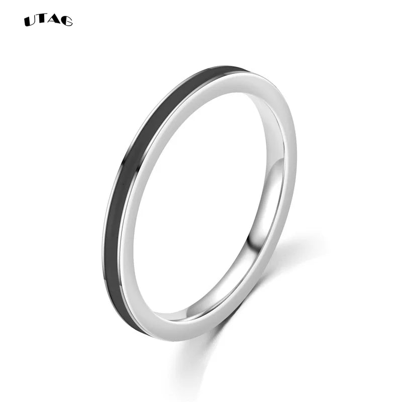 UTAG  Fashion Black/White Ceramic Crystal Wedding Rings Jewelry For Women Girls Rose Gold Stainless Steel Bohemia Rin Pi-Mart