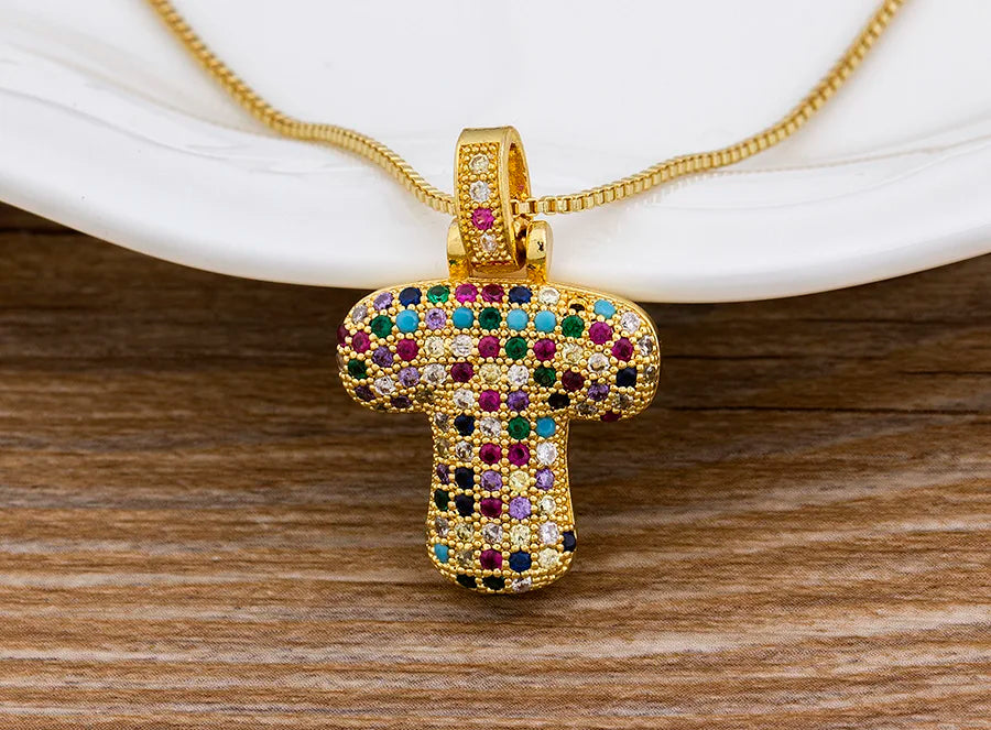 Nidin Fashion Luxury 26 Letters Copper Zircon Pendant Necklace for Women Rainbow Initials Name Necklace Wedding Party Jewelry Pi-Mart