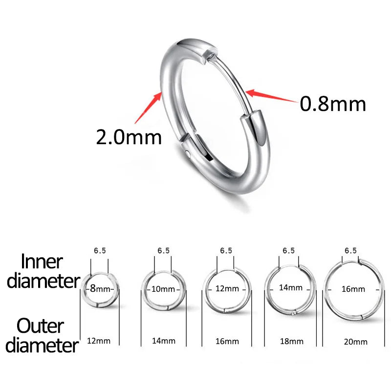 1 Pair Women/Man Stainless Steel Small Hoops Earring Piercing Ear Cartilage Tragus Simple Thin Circle Anti-allergic Ear Buckle Pi-Mart