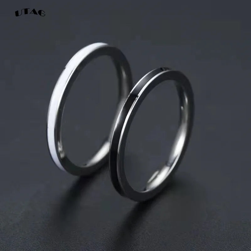UTAG  Fashion Black/White Ceramic Crystal Wedding Rings Jewelry For Women Girls Rose Gold Stainless Steel Bohemia Rin Pi-Mart
