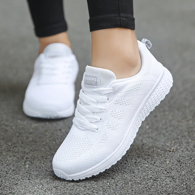 Women Casual Shoes Fashion Breathable Walking Mesh Flat Shoes Sneakers Women 2021 Gym Vulcanized Shoes White Female Footwear LadyShow.Store