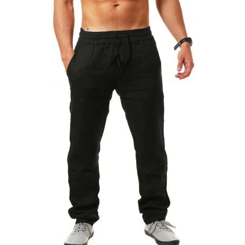Summer Men Sport Gym Pants Soild Cotton Linen Pants Breathable Casual Training Trousers Joggers Hip Pop Sweatpants Streetwear Pi-Mart