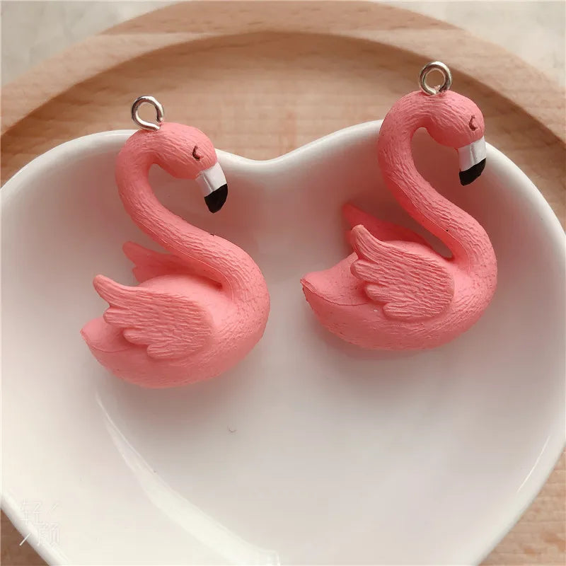 10pcs/pack Flamingo Resin Charms Craft Plastic Charms Earring Keychain DIY Jewelry Making 25x35mm Pi-Mart