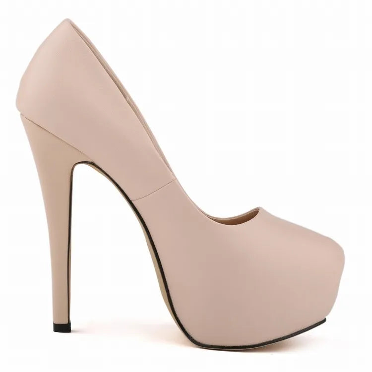 2026 Women Pumps Sexy Round Toes High Heels Fashion Super 14cm Platform Casual Thin Womens Party Red Wedding Shoes Large Size Pi-Mart