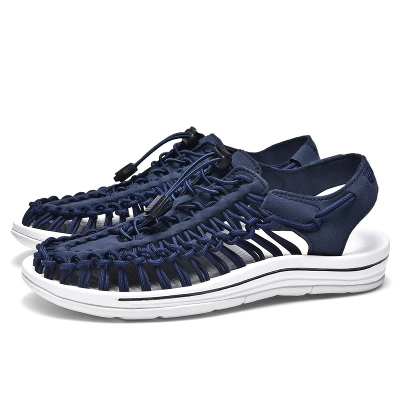 Summer Men Sandals Fashion Handmade Weaving Design Beach Sandals Breathable Casual Flat Sandals Outdoor Couples Sandals Size Pi-Mart