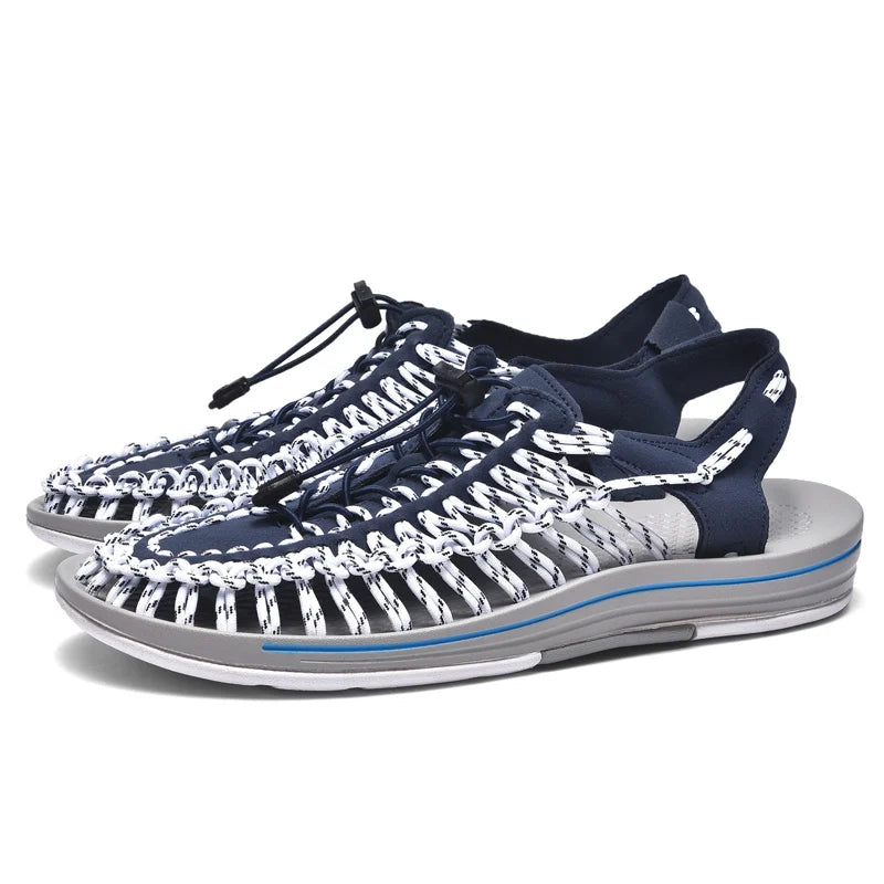 Summer Men Sandals Fashion Handmade Weaving Design Beach Sandals Breathable Casual Flat Sandals Outdoor Couples Sandals Size Pi-Mart