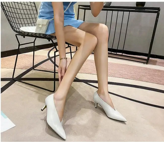 XGRAVITY Sexy Autumn New Designer Vintage Evening Shoes Ladies Fashion Pointed Toe V Cut Woman Shoes High Heel Pumps Sexy C323 LadyShow.Store