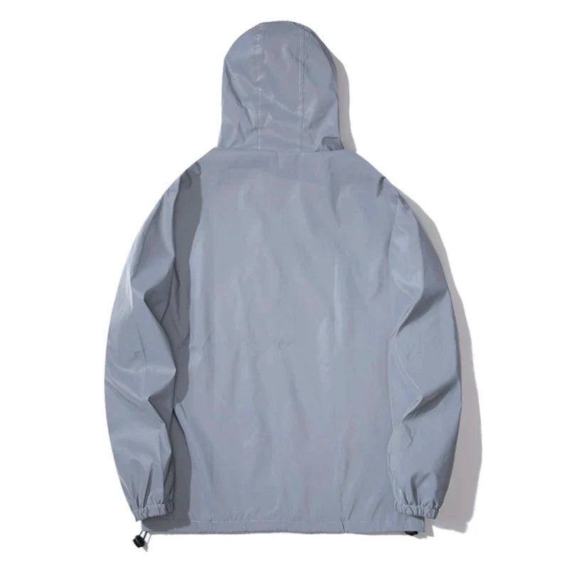 NEW SIZE Night Reflective Jackets Double Fabric Windbreaker Hooded Jacket Men Hip Hop Dancer Waterproof Zipper Coats Outwear LadyShow.Store