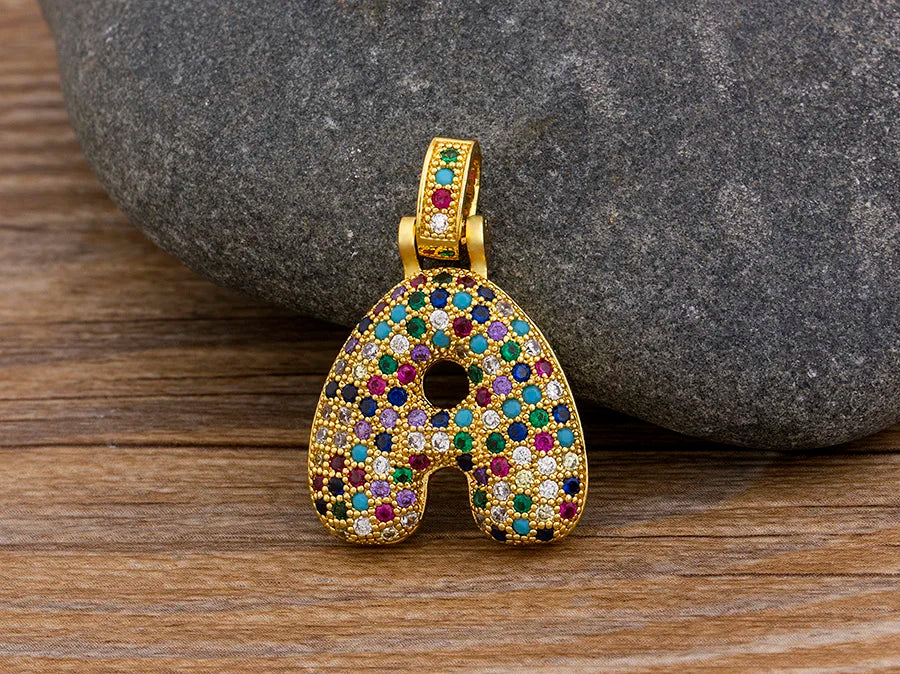 Nidin Fashion Luxury 26 Letters Copper Zircon Pendant Necklace for Women Rainbow Initials Name Necklace Wedding Party Jewelry Pi-Mart