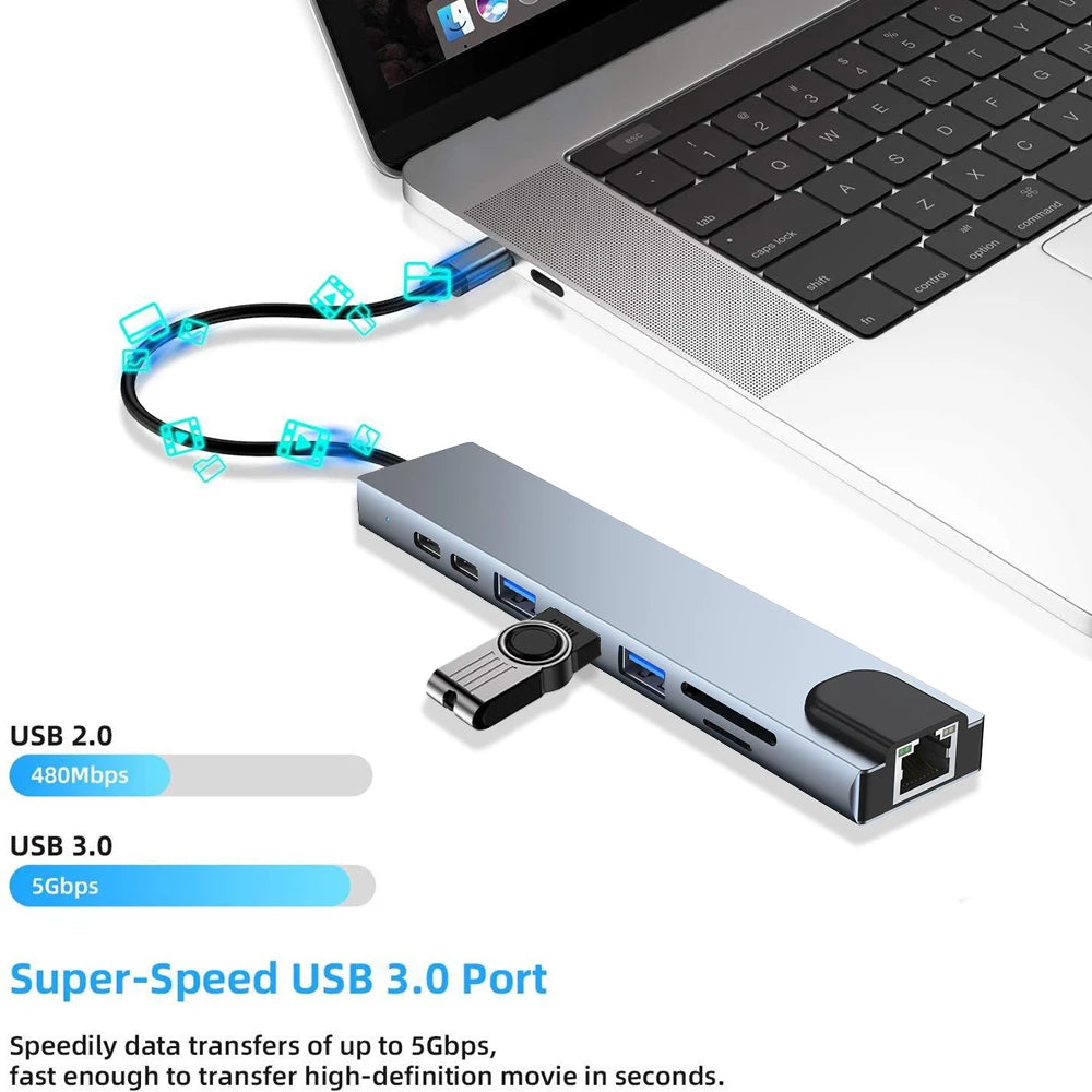 USB 3.0 Type C HUB USB C Docking Station to HDMI 4K 30HZ Type C to RJ45 100Mbps Ethernet Adapter VGA Extender Headphone PD 100W Pi-Mart