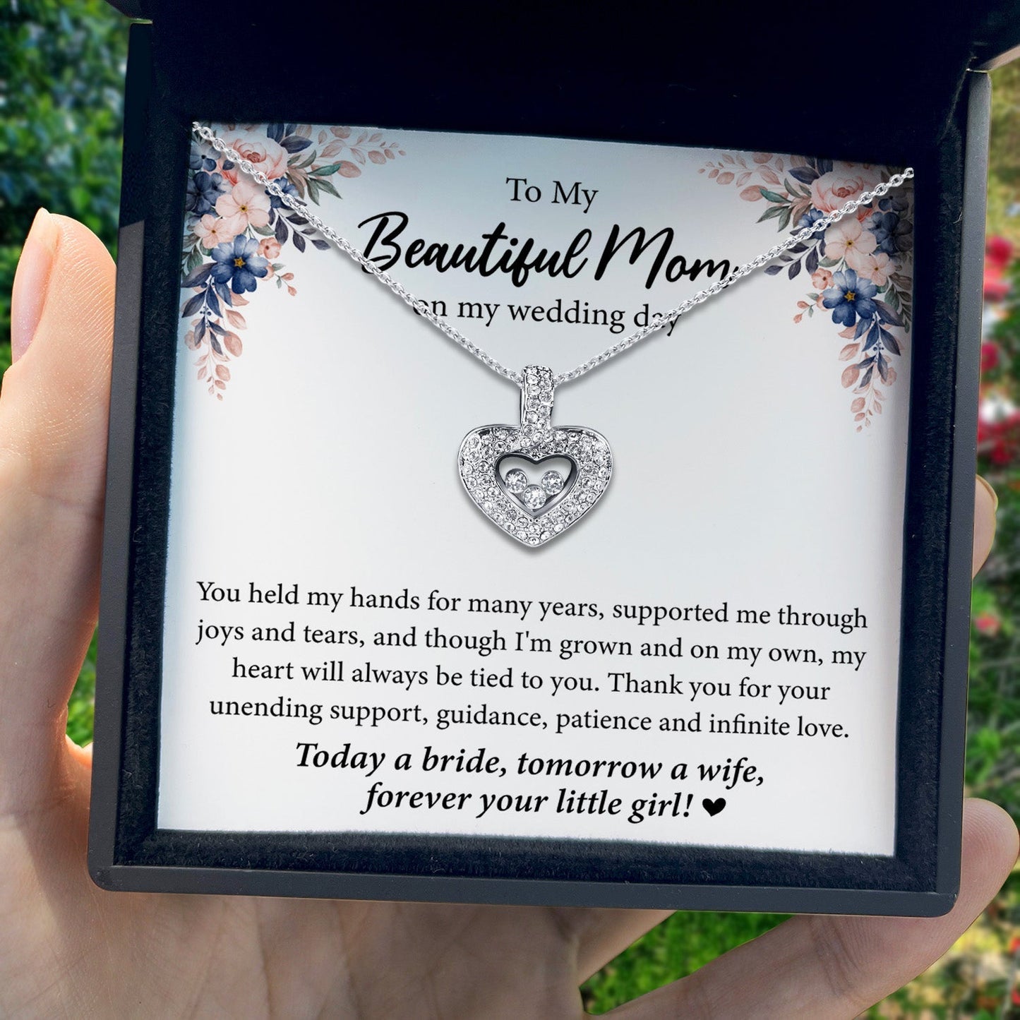 To My Beautiful Mom on My Wedding Day - Tryndi Floating Heart Necklace LuxuryLifeWay Online Store