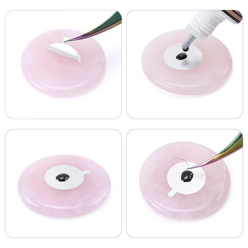Glue Pallet Eyelashes Extensions Pink Green Jade Stone Reusable False Eye Lashes Adhesive Pallet Pad Holder Makeup Accessories Pi-Mart
