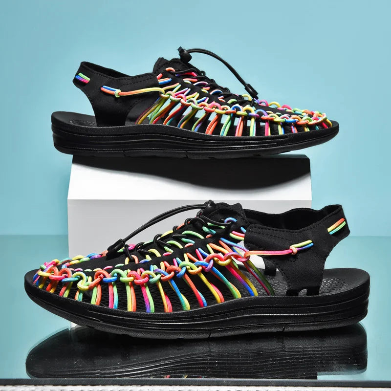 Summer Men Sandals Fashion Handmade Weaving Design Beach Sandals Breathable Casual Flat Sandals Outdoor Couples Sandals Size Pi-Mart