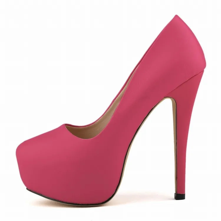 2026 Women Pumps Sexy Round Toes High Heels Fashion Super 14cm Platform Casual Thin Womens Party Red Wedding Shoes Large Size Pi-Mart