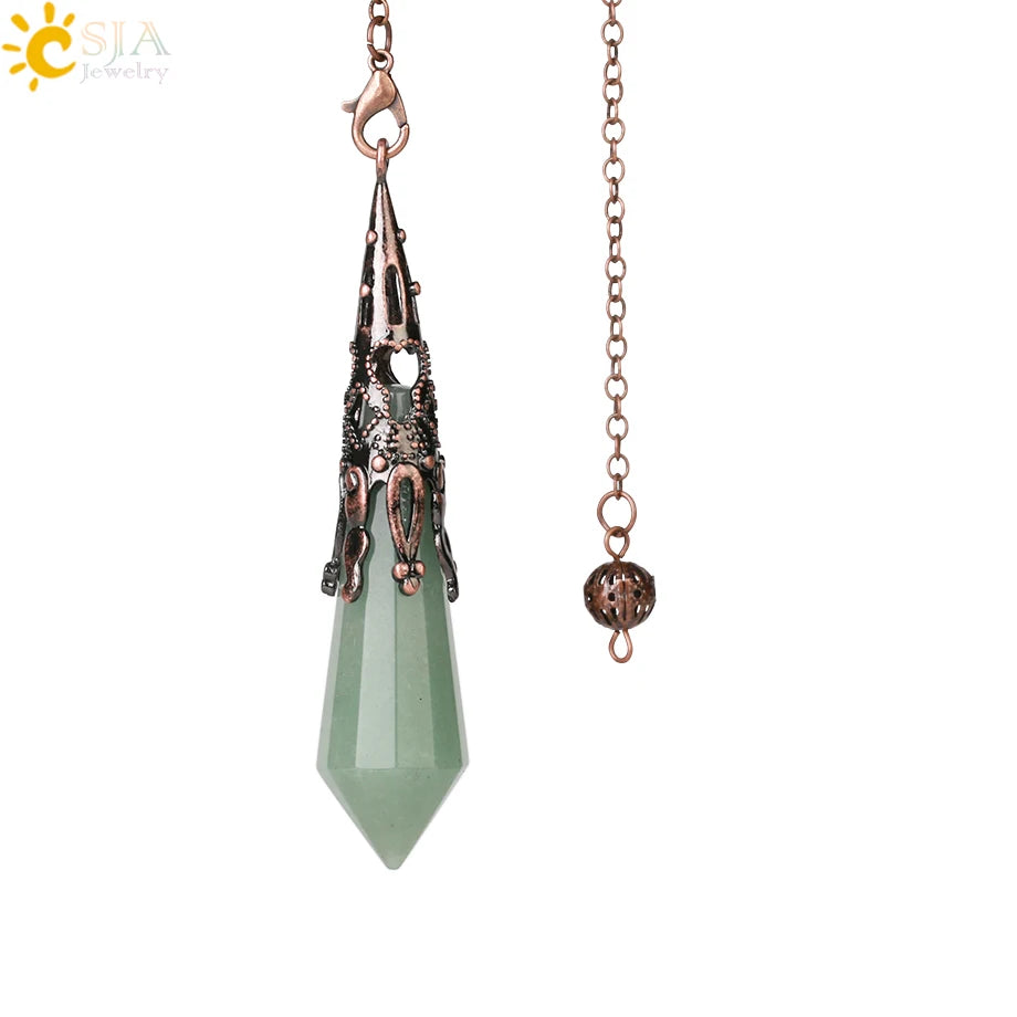 CSJA Natural Stone Crystal Pendulum for Dowsing Antique Pendant Amulet Crystals Divination Pink Quartz Pendulums Pendules G891 Pi-Mart