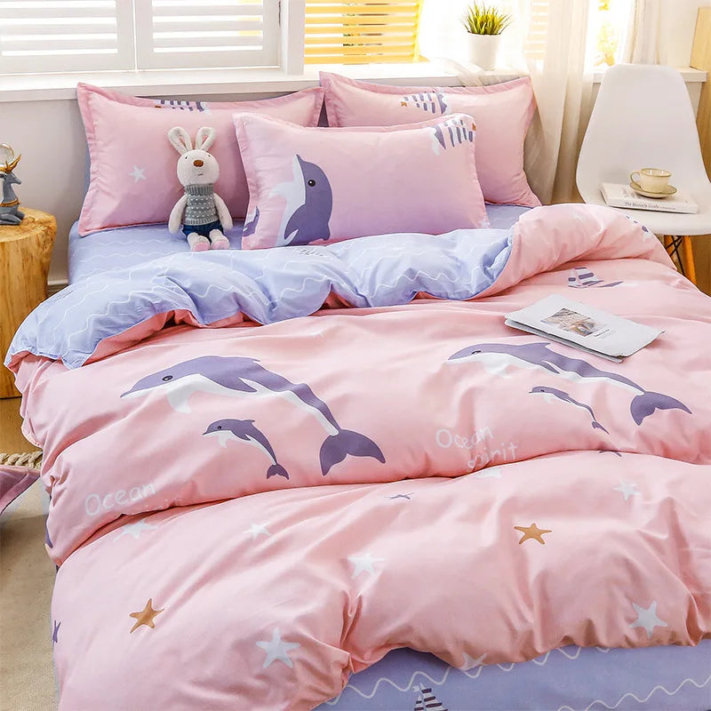 Daisy Printed King Size Duvet Cover Set with Sheets High Quality Washed Cotton Bedding Set Queen Home Bed Sets Comforter Covers LadyShow.Store