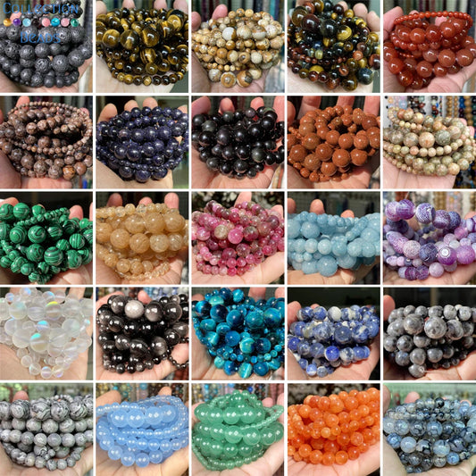 Natural Stone Beads 4 6 8 10mm Tiger Eye Lava Amazonite Turquoises Agates Jaspers Beads For Jewelry Making DIY Bracelet Necklace Pi-Mart