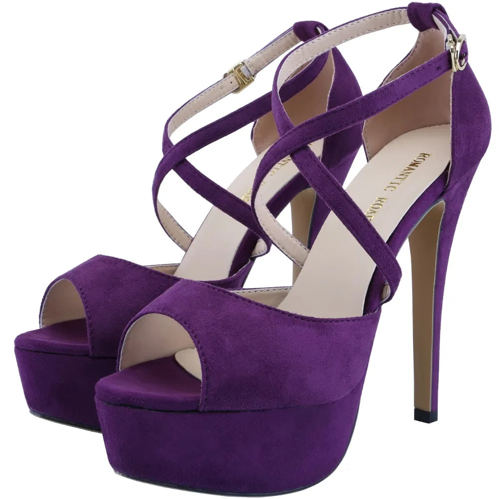 2026 Women Sandals 14CM Platform High Heels Sexy Ankle Strap Sandal Open Toe Stilettos Party Dress Wedding Shoes Plus Size 44 Pi-Mart