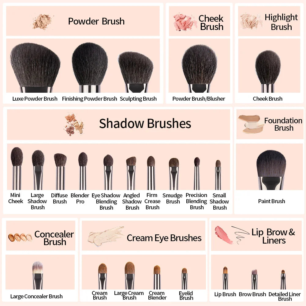 OVW Natural Goat Hair Makeup Brushes Set Professional Kit brocha maquillaje pedzle do makijazu blending smudging brush shader Tri Light Beauty
