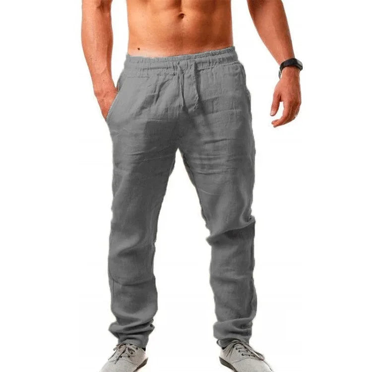 Summer Men Sport Gym Pants Soild Cotton Linen Pants Breathable Casual Training Trousers Joggers Hip Pop Sweatpants Streetwear Pi-Mart