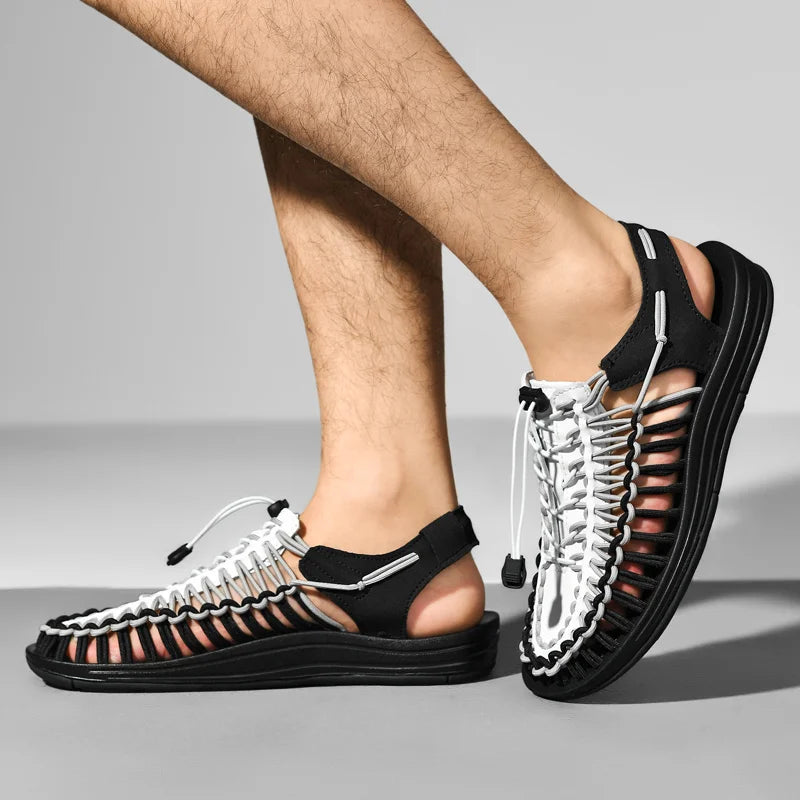 Summer Men Sandals Fashion Handmade Weaving Design Beach Sandals Breathable Casual Flat Sandals Outdoor Couples Sandals Size Pi-Mart