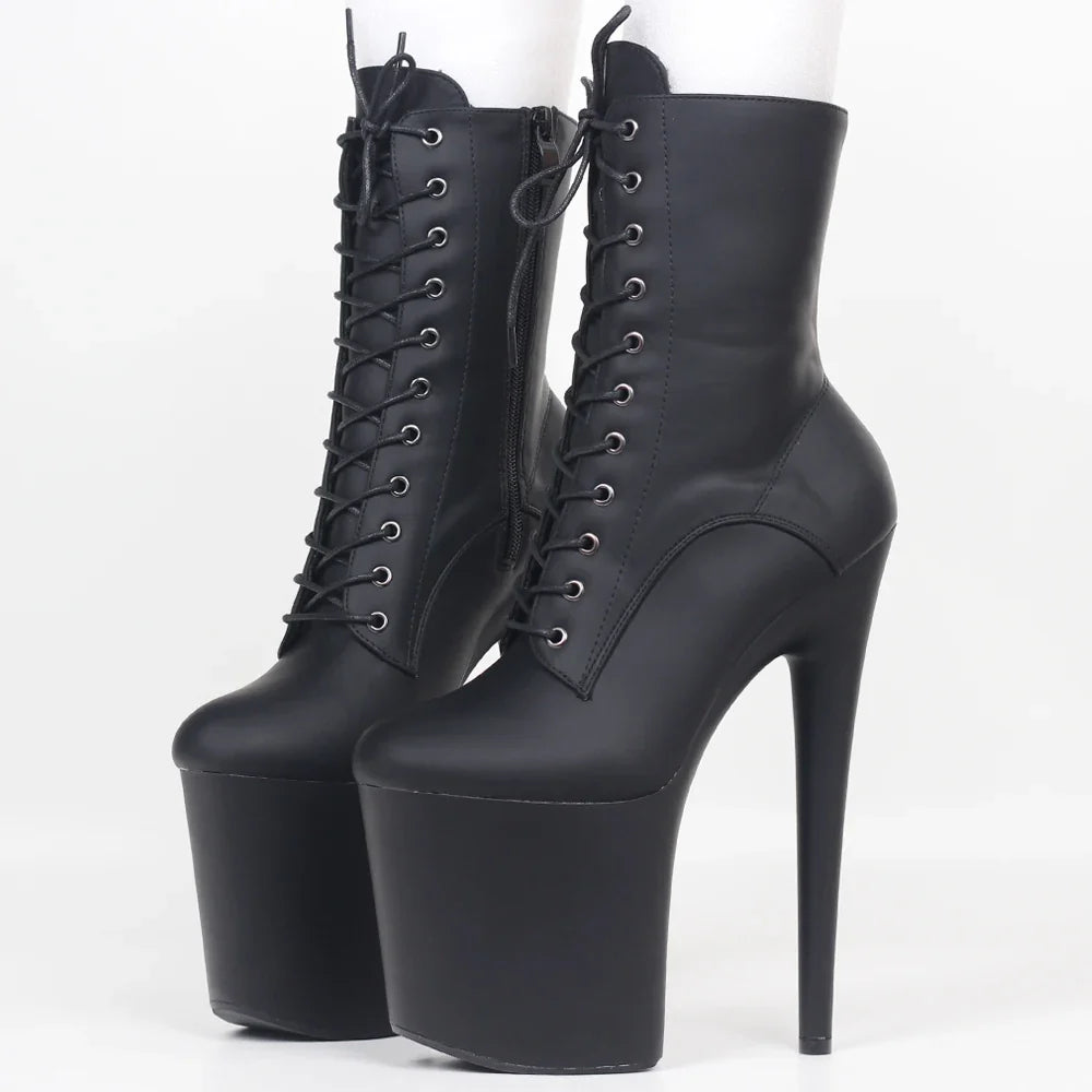 JIALUOWEI INS Style 20CM Extreme High Heels Platform Boots Lace Up Sexy Pole Dancing Ankle Boots Side Zip 5-12 LadyShow.Store