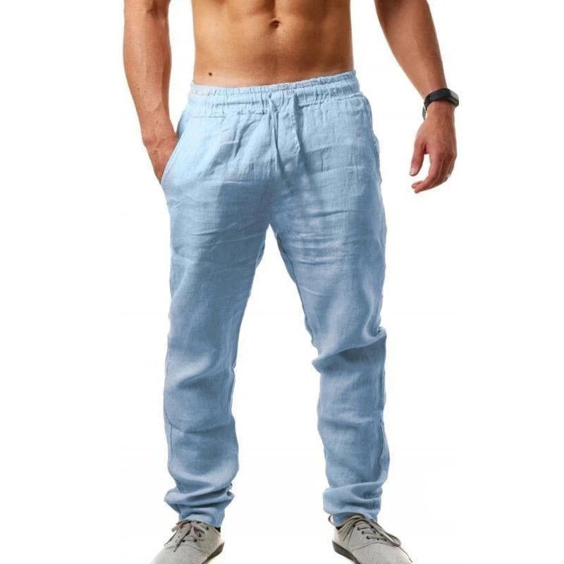 Summer Men Sport Gym Pants Soild Cotton Linen Pants Breathable Casual Training Trousers Joggers Hip Pop Sweatpants Streetwear Pi-Mart