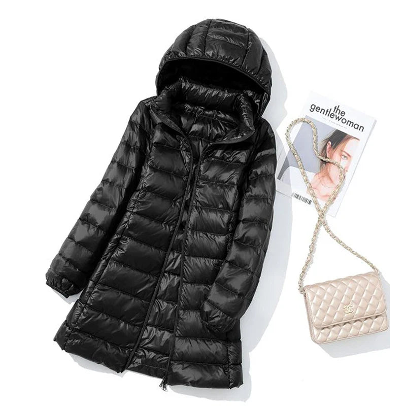 SEDUTMO Winter Long Womens Down Coat  Ultra Light Thin Puffer Jacket Slim Casual Remove Hooded Parka ED1580 LadyShow.Store