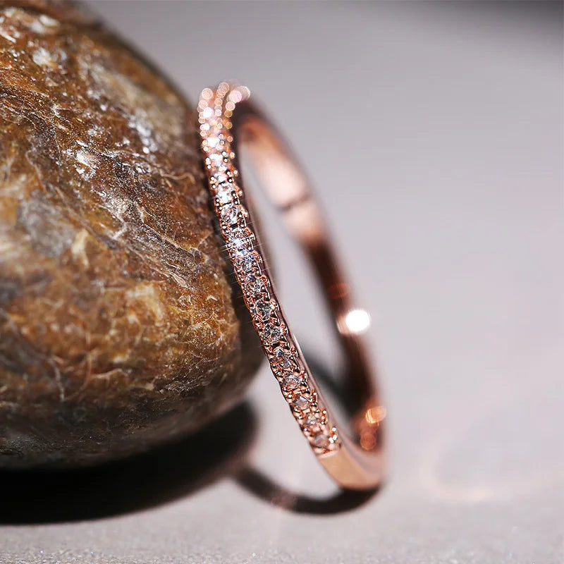 Huitan New Minimalist Thin Rings for Women Wedding Brilliant Cubic Zircon High Quality Versatile Female Finger Ring Jewelry Pi-Mart