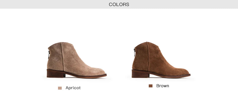 BEAUTODAY Suede Ankle Boots Women Soft Cow Leather Back Zip V-shape Ladies Autumn Winter Boots Handmade 03274 Pi-Mart