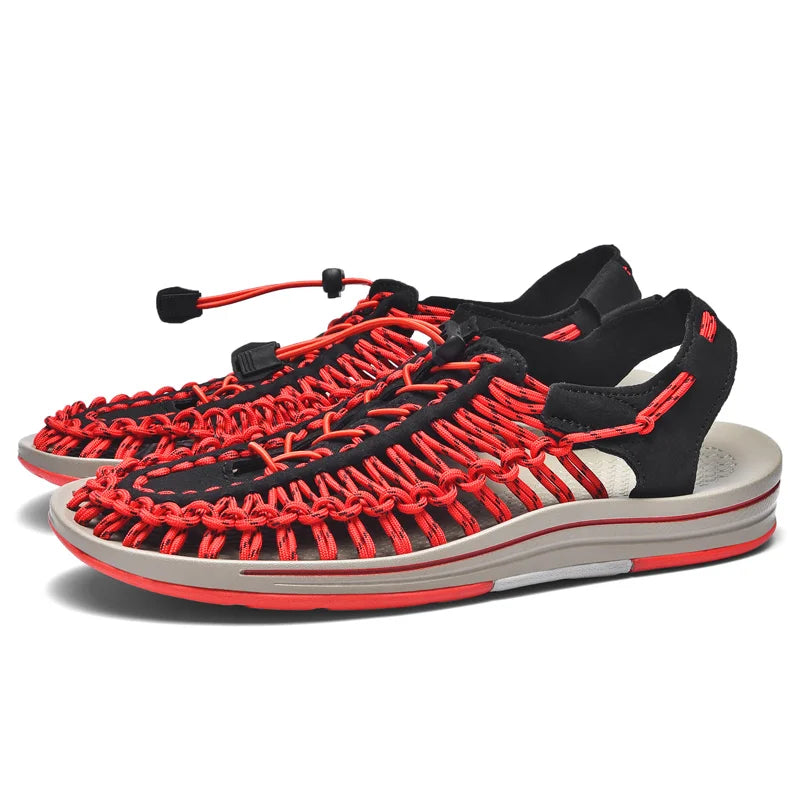 Summer Men Sandals Fashion Handmade Weaving Design Beach Sandals Breathable Casual Flat Sandals Outdoor Couples Sandals Size Pi-Mart
