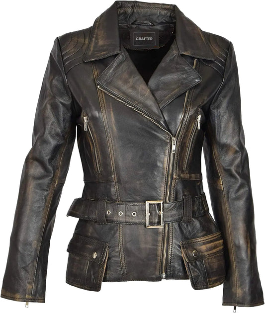 Womens Genuine Lambskin Leather Jacket | Classic rider leather jacket | Black Leather Jacket Women | Womens Leather Jacket (US Alpha x_s Regular Regular Distressed Coat)