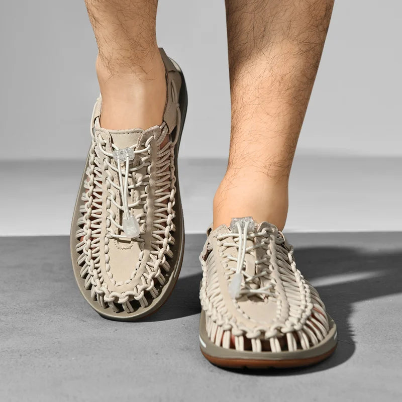 Summer Men Sandals Fashion Handmade Weaving Design Beach Sandals Breathable Casual Flat Sandals Outdoor Couples Sandals Size Pi-Mart