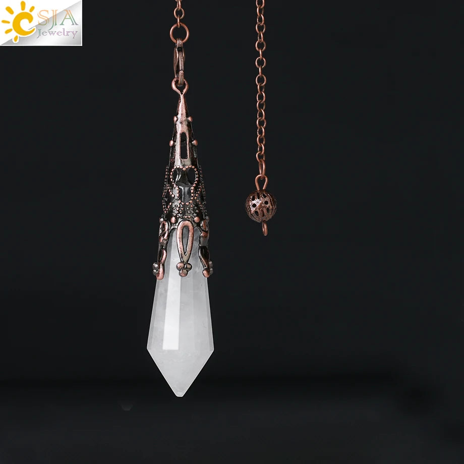 CSJA Natural Stone Crystal Pendulum for Dowsing Antique Pendant Amulet Crystals Divination Pink Quartz Pendulums Pendules G891 Pi-Mart