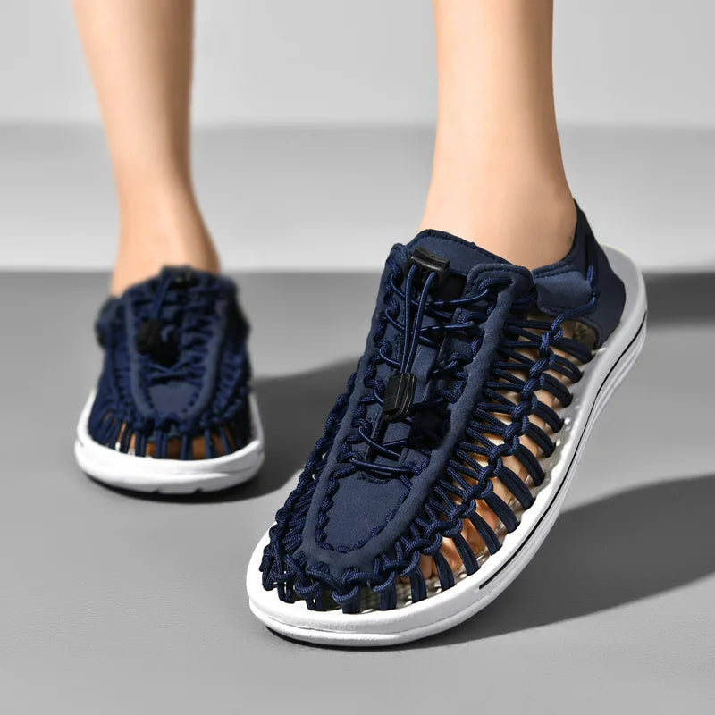 Summer Men Sandals Fashion Handmade Weaving Design Beach Sandals Breathable Casual Flat Sandals Outdoor Couples Sandals Size Pi-Mart