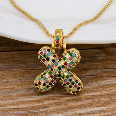 Nidin Fashion Luxury 26 Letters Copper Zircon Pendant Necklace for Women Rainbow Initials Name Necklace Wedding Party Jewelry Pi-Mart