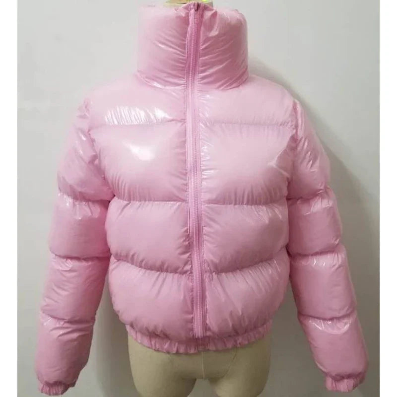 Winter Women Puffer Jackets Warm Bubble trench Coat Down Parka Outcoat Zipper Jacket Pink Cute Cropped Parka Abrigos Mujer LadyShow.Store