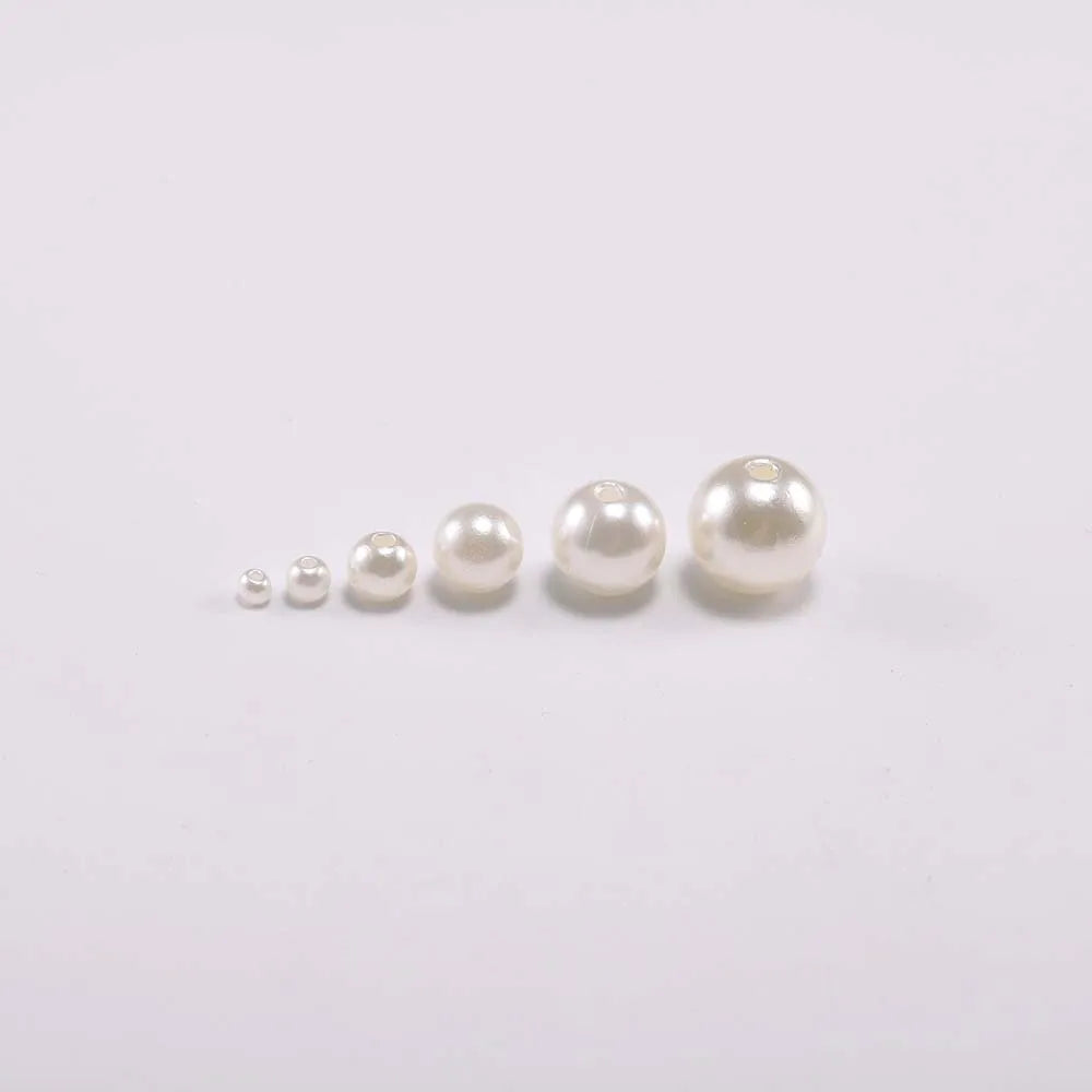 10-1000pcs/lot 3-20mm Straight Holes Acrylic Imitation Pearl Beige Bracelet Round Beads For DIY Craft Jewelry Making Supplies Pi-Mart